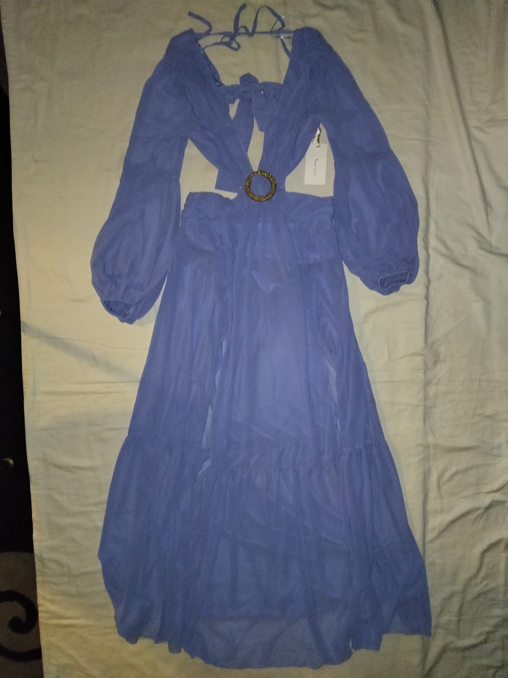 Women's Lavender Maxi Dress with Puff Sleeves and Ring Detail